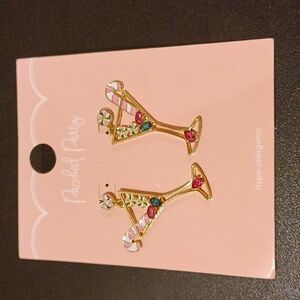 NWT Hypo-Allergenic Women's Goldtone Candy Canes & Cocktails Earrings
